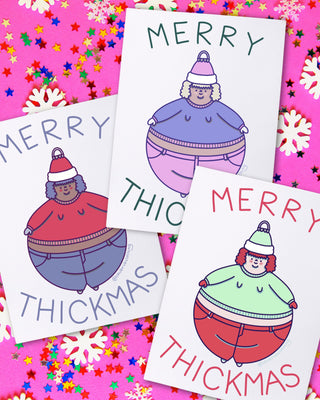 MERRY THICKMAS and A HAPPY NUDE YEAR 3 pack - Holiday Card - Fat Babe Illustration
