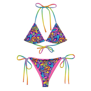 Hearts-a-Swirl Rainbow String Bikini Set